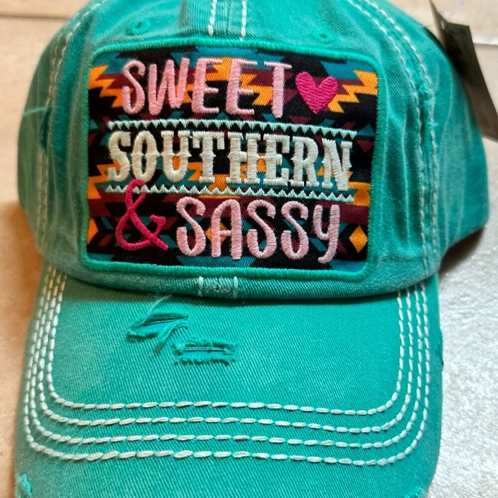 NWT KBETHOS Turquoise Sweet Southern Sassy Adjustable Velcro Baseball Cap
